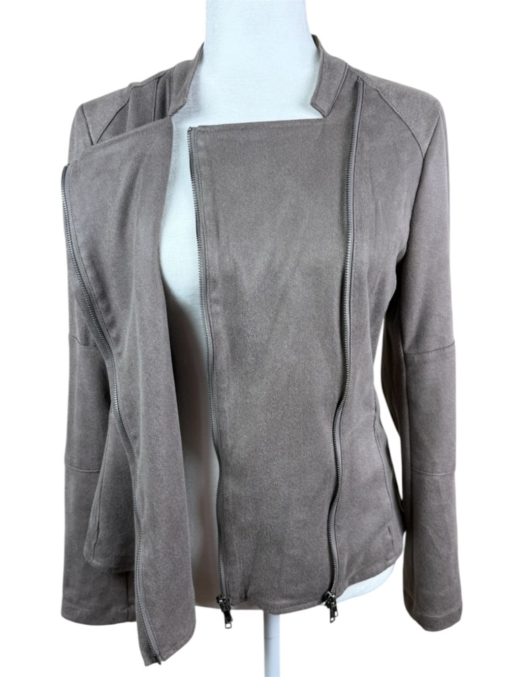 Miilla David Faux Suede Moto Jacket Mocha Taupe Small - Picture 4 of 8